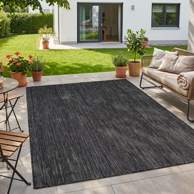 Immagine prodotto di Homebyhome Tappeto Outdoor Nero 280x370 cm Balcone Terrazza Giardino Resistente intemperie UV XL Extra Grande Tinta unita Tessuto piatto