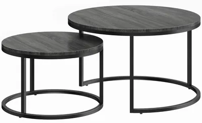 Produktbild von Modernes Kaffeetisch 2er-Set, Stapelbare Beistelltische mit Metallgestell für Wohnzimmer, Schlafzimmer, Büro, Schwarz