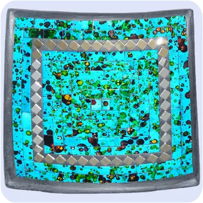 Image de Bol en mosaïque Bol en argile Bol en verre Bol déco Mosaïque artisanat pierres en verre Déco carré miroir petit, bleu