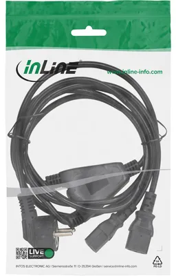 Produktbild von InLine Netz-Y-Kabel, 1x Schutzkontakt ST zu 2x Kaltgeräte ST, 5m, 5 m, Netzstecker Typ F, 2 x C13-Koppler
