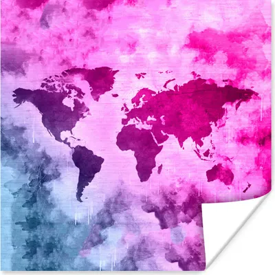 Produktbild von MuchoWow® Poster Weltkarte - Rosa - Abstrakt 50x50 cm - Wohnzimmerdekoration