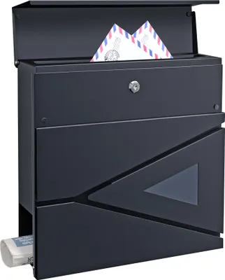 Immagine prodotto di Cassetta per le lettere Schönburg 37x37x11cm Cassetta postale con tubo portagiornali Cassetta per le lettere a muro Chiusura a chiave con 2 chiavi Acciaio antracite