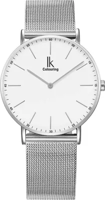 Produktbild von Alienwork IK Damen Herren Armbanduhr Quarz silber mit Metall Mesh Armband Edelstahl weiss Ultra-flach Slim-Uhr