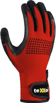 Produktbild von teXXor® Nylon-Montagehandschuhe LATEX BESCHICHTET 9, rot/schwarz
