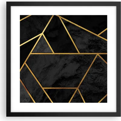 Produktbild von Gerahmtes Poster - Schwarzer Rahmen - Abstraktion Gold Schwarz - 40x40 cm - Wand Bild - Wanddeko - Wandbilder - Wandposter - Bilderrahmen - Bilder - Kunstdruck - Wandbild - P2BAC40x40-4358