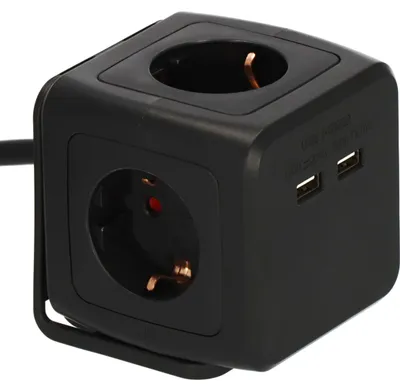 Produktbild von BAT Steckdosenwürfel 4-fach mit 2x USB (Mehrfachsteckdose mit erhöhtem Berührungsschutz und 1,4m Kabel) schwarz