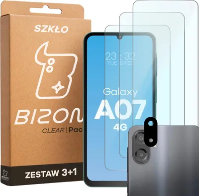 Produktbild von 3x Gehärtetes Glas + Kameraschutz für Galaxy A07 4G, Bizon Glass Clear Pack