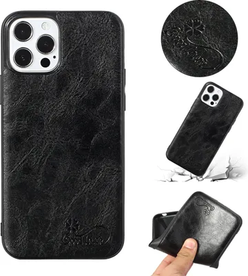 Produktbild von Für Iphone 12 Handyhülle PolyurethanWachsendes Leder Solid Color Protective Fall schwarz