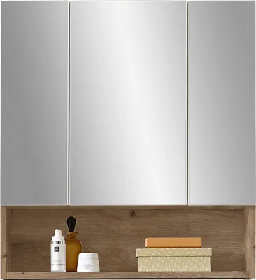Produktbild von Badezimmerspiegelschrank >Heppo< 3 Spiegeltüren, Ablagefach, viking oak Nachbildung - 65x71x20cm (BxHxT)