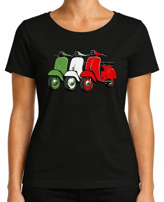 Immagine prodotto di Maglietta da donna Italia Retro Scooter Flag Scooter Vintage Style, Nero, 3XL