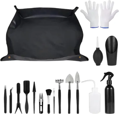 Produktbild von 16-teiliges Gartengeräte-Set, 48 x 48 cm, Gartenmatte, Pflanzmatte, Mini-Gartengeräte-Set, wasserdichte Blumenmatte, faltbare Gartenmatte für die Gartenarbeit
