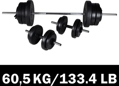 Image de Kit de barre d'haltère et 2 haltères 60,5 kg