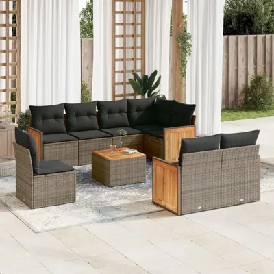 Produktbild von 9-tlg. Garten-Sofagarnitur - mit Kissen Grau Poly Rattan - Gartenmöbelset 3227852