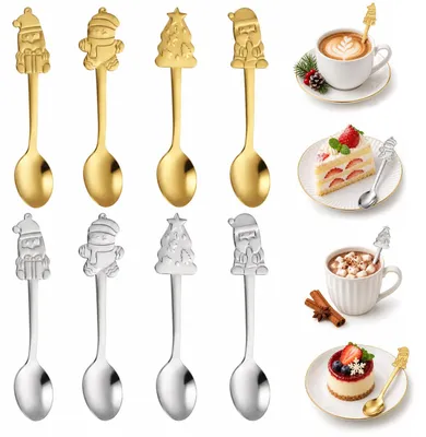 8er-Set Weihnachtslöffel Gold & Silber Elch-Design