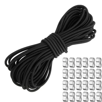 Image de Cordelette élastique de 4 mm x 10 mètres avec 24 crochets, de couleur noire