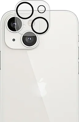A close-up view of a smartphone camera lens protector applied to the back of a white smartphone.