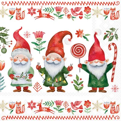 Produktbild von Servietten Papier 33x33cm 3-lagig mit Weihnachtswichtel Motiv 20 Stk.