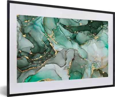Produktbild von MuchoWow® Gerahmtes Poster Gold - Marmor - Grün - Luxus - Marmoroptik - Grau 60x40 cm - Poster mit Schwarzem Bilderrahmen Wandposter Rahmen Foto Bilder - Schlafzimmer - Plakat in Rahmen - Drucken