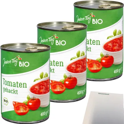 Produktbild von Jeden Tag  gehackte Tomaten 3er Pack (3x425ml Dose) + usy Block