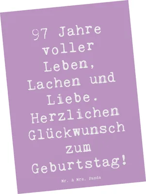 Produktbild von Mr. & Mrs. Panda Postkarte Spruch 97. Geburtstag - Lavendeltraum - Geschenk, Lachen, Ansichtskarten, Wertschätzung, Alter, Leben, feiern, Grußkarte, Glückwunsch