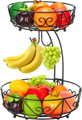 Productafbeelding van Metalen fruitmand met 3 niveaus voor binnenshuis - Fruitstand met bananenhouder - Fruitmand voor snacks, groenten en fruit