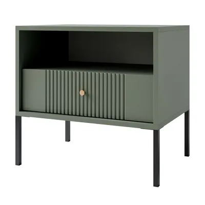 Productafbeelding van Nachtkastje VIVALDI met geribbelde voorkant, kleur: smoke green / zwart