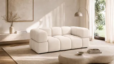 Zdjęcie produktu dla Sofa dwuosobowa, kanapa, tkanina welurowa Bluvel, Kremowy, AVERRO