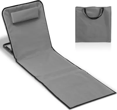 Produktbild von TolleTour Strandmatte mit Tragegurt mit Kopflehne Kopstütze Verstellbarer Rückenlehne 600D Polyester Grau 1 Stucke 145cm x 47cm