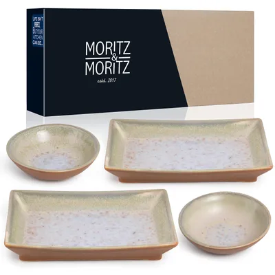 Produktbild von Moritz & Moritz 4-tlg. Sushi Geschirr Set für 2 Personen, beige-lila, reaktive Glasur