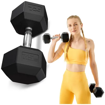 Produktbild von TREX SPORT Hexagon Gusseisen Kurzhanteln TX-075RD | gummierte Hanteln 7,5 kg mit verchromtem Griff | Krafttraining Dumbbells rutschfest, bodenschonend