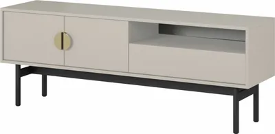 Image de Selsey Stoon - Élément TV 3 tiroirs gris-beige taupe avec structure métallique noire, 154 cm
