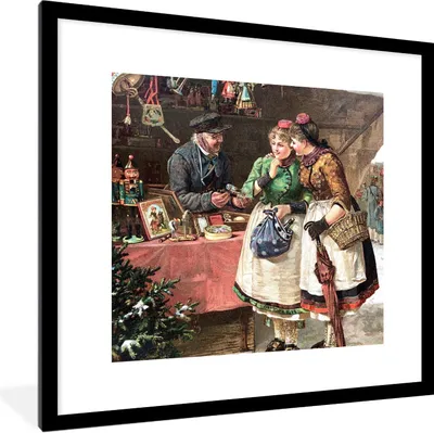 Produktbild von MuchoWow® Gerahmtes Poster Weihnachten - Porträt Weihnachtsmarkt - Vintage 40x40 cm - Poster mit Schwarzem Bilderrahmen Wandposter Rahmen Foto Bilder - Poster - Plakat im Rahmen