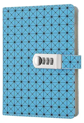 Obrázek produktu pro Kožená deníková kniha s číselným zámkem, rozměry 210x145 mm, modrá, s geometrickým vzorem, včetně držáku na tužky