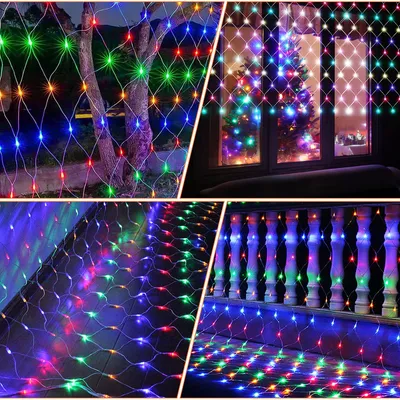 Zdjęcie produktu dla Siatka świetlna LED Jiubiaz 4.5 * 1.6M kurtyna świetlna wróżki na zewnątrz 8 trybów RGB
