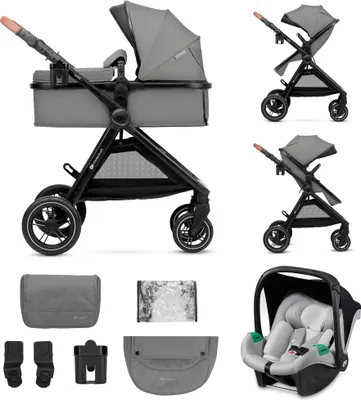 Produktbild von Kinderkraft ESME - multifunktionaler 3-in-1-Kinderwagen - bis 25 kg - Babywanne mit Belüftung - Travel System - große geländegängige Räder - Grau