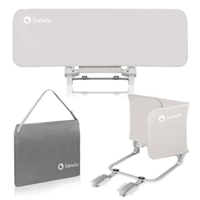 A product shot of a bed rail and a carrying bag, presented on a white background.