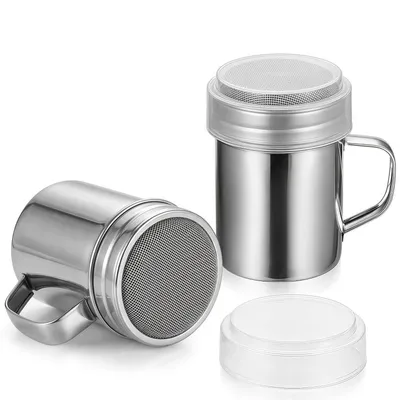 2er-Set Puderzuckerdosen aus Edelstahl mit Deckel und Sieb