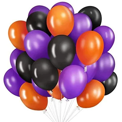 Zdjęcie produktu dla Balony lateksowe halloween czarne fioletowe pomarańczowe 60 sztuk