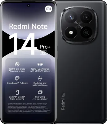 Image de Xiaomi Redmi | Note 14 Pro+ | Midnight Black | 6.67 " | AMOLED | 1220 x 2712 pixels | Qualcomm | Snapdragon | RAM interne 12 Go | 512 Go | Dual SIM | 5G | Résolution de l'appareil photo principal 50+50+8 MP | Secondar