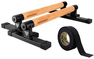 Productafbeelding van Parallettes Bars - Opdruksteunen Handstand - Kracht Training - Houten Grepen Grip Tape - Active 24 cm - Zwart Hout