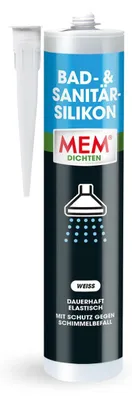 Produktbild von MEM Bad- & Sanitär-Silikon, elastischer Dichtstoff, schimmelresistent, 300 ml, Weiß
