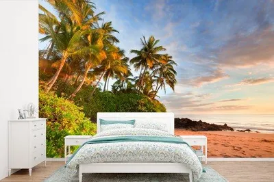 Produktbild von Strandmotiv-Fototapete Palmbäume bei Sonnenuntergang in Maui - Breite 525 cm x Höhe 350 cm