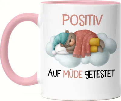 Produktbild von Positiv Auf Müde Getestet Tasse Rosa Schlafmütze Träumer Langschläfer Bär Schlaftier Wolke Covid Test Schlaf Decke