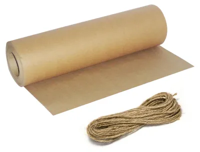 Image de Papier kraft brun, 30 cm x 30 m, avec 20 mètres de cordon, pour emballage cadeau