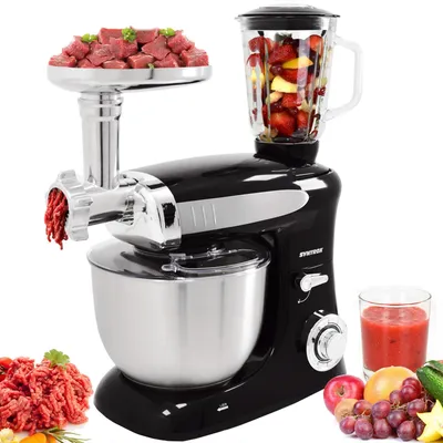 Produktbild von Syntrox Germany Teigknetmaschine 1300W 6,5L mit Fleischwolf schwarz