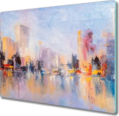 Produktbild von Coloray Herdabdeckplatte 60x52 cm Schneidebrett Kochplattenabdeckung Küchenbrett Hackbrett - Malerei der Stadt