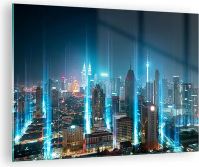 Produktbild von Bilder auf glas - Stadt Nacht Straße - 70x50cm - Glasbilder - Wandbilder - Kunstdruck - zum Aufhängen bereit - Wanddekoration aus Glas - Glas Bilder - Wandbild auf Glas - Einteilig - GAA70x50-3903