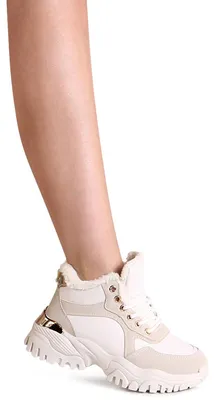 Produktbild von topschuhe24 2903 Damen Plateau Sneaker Stiefeletten Kunstfell, Farbe:Beige, Größe:39 EU