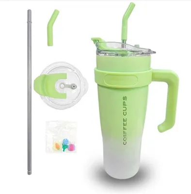 Produktbild von Thermobecher 1200 ml mit Griff & Strohhalm, auslaufsicher, Edelstahl