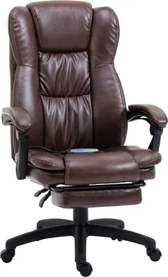 Obrázok produktu pre Nastaviteľná otočná stolička s opierkou nôh, opierkou hlavy, masážnou funkciou, umelou kožou, 68,5 x 68,5 x 113–121 cm, hnedá